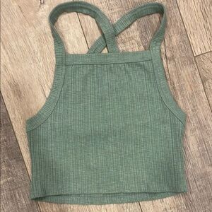 American Eagle Outfitters Green Ribbed Crop Tank Top